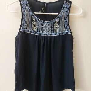 BCX Navy Beaded Camisole Blouse XS Southwestern Boho Fairycore Costal Cowgirl